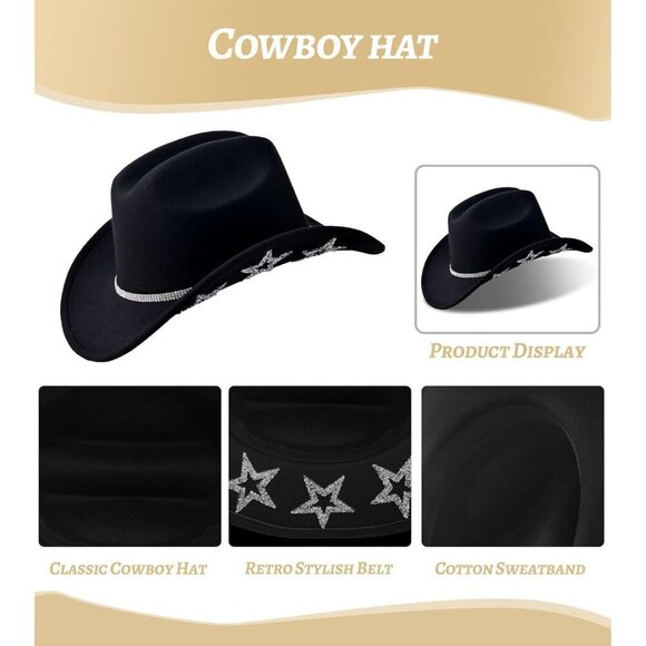 Cowboy Hat Set Felt Rhinestone Belt Stars Sunglasses Bandana Earrings main image 7